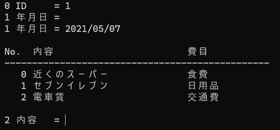 内容の入力